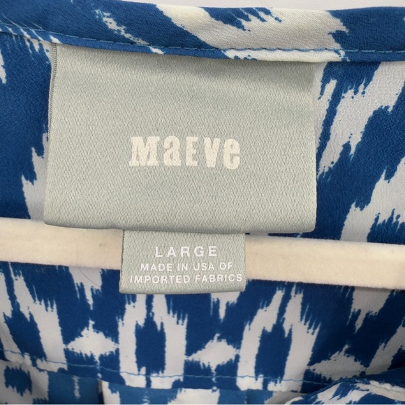 Anthropologie Maeve Mini Shirt Dress Button Down Tunic Ikat Pattern Blue White - Picture 2 of 4